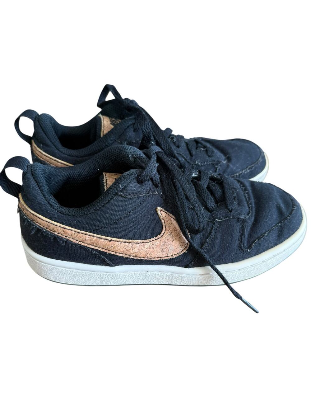 Nike Court Borough Low 2 Black Canvas Cork Swoosh Sneakers DC7949-001 Youth 5Y